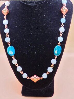 Amazonite, Blue Crinoid Fossil and Copper Beaded Necklace